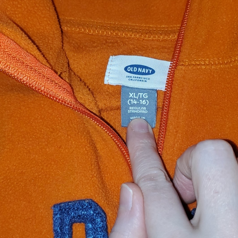 Old Navy Orange & Navy 1/4 Zip Fleece Pull Over, Boy's Size XL (14/16) - Picture 2 of 2